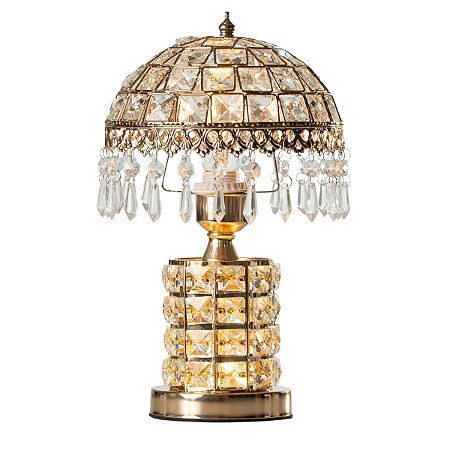 Abajur de Mesa Techled Vintage 34cm Amarelo Luxuoso com Interruptor On/Off Bivolt