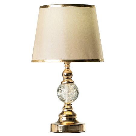Abajur de Mesa Techled Globo Cristal Gold 45cm com Base Iluminada e Interruptor Bivolt 127/220V para Quarto e Sala