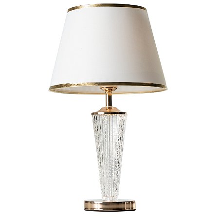 Abajur de Mesa Techled Cristal com Cúpula Gold 48,5cm Base Iluminada com Interruptor para Quarto e Sala