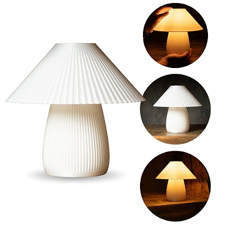 Abajur Cogumelo Techled Branco 22cm Luminária de Mesa com Interruptor Bivolt 127/220V para Quarto, Sala e Cabeceira