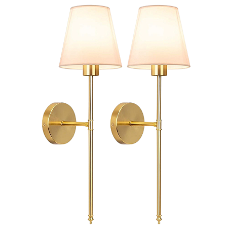 Kit 2 Arandelas de Parede Techled Dourada 57cm com Cúpula Moderna Bivolt 127/220V para Sala e Quarto