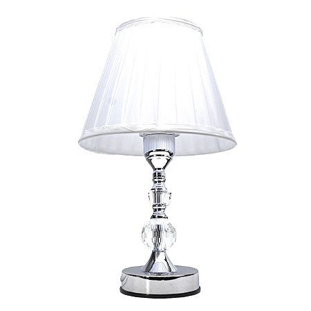 Abajur para Quarto Cabeceira 35cm Toque Abajur de Mesa Corpo Cristal Cúpula Voil Decorativo Lisboa