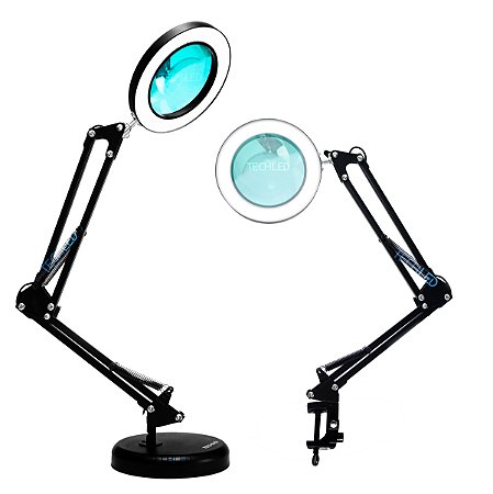 Luminária de Mesa Articulada Led Ring Light 12w com Aumento Preta + Garra Escritório Techled