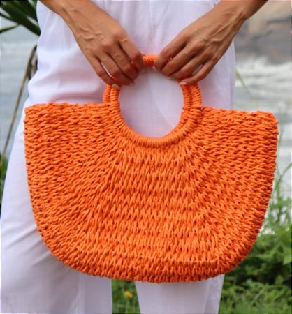 Bolsa de Palha Meia Lua Laranja