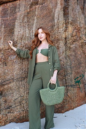 Calça Pantalona Verde Musgo