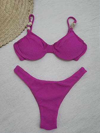 Biquíni Meia Taça Rosa Pink TEXTURIZADO com Calcinha Asa Delta