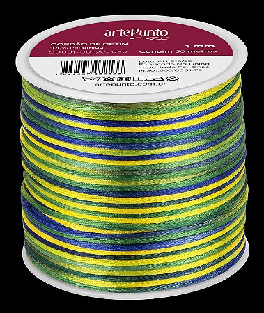 Cd001-2Mm-Cordão De Cetim Verde/Amare/Azul /202