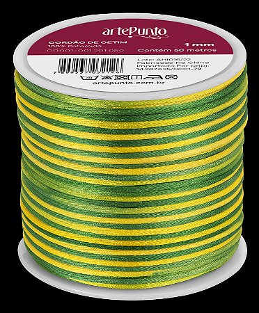 Cd001-2Mm-Cordão De Cetim Verde/Amarelo /201