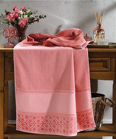 Toalha Banho Felpudo Com Detalhes Aveludado Softart - Cor 11033 Rose