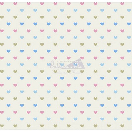 Tricoline Coração Amor Cor 03 (Azul Com Rosa) 100%Algodão Tt180572
