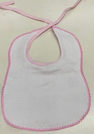 Babador Fralda Crochet Quadriculado Mabber 23X28 Branco Com Rosa Bebê
