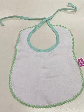 Babador Fralda Crochet Quadriculado Mabber 23X28 Branco Com Verde Bebê