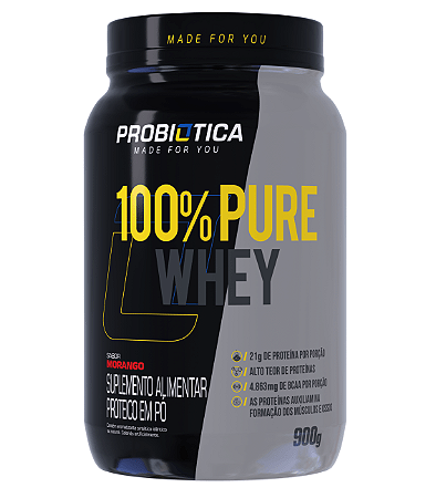 100% PURE WHEY  900GR MORANGO - PROBIÓTICA