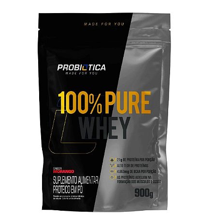 100% PURE WHEY PROTEIN 900G REFIL MORANGO