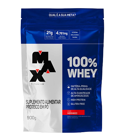 100% WHEY 900G REFIL  MORANGO MAX TITANIUM
