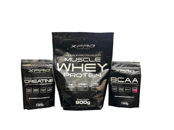 MUSCLE WHEY PROTEIN 900G COOKIES + 100G CREATINA + 100G BCAA  XPRO