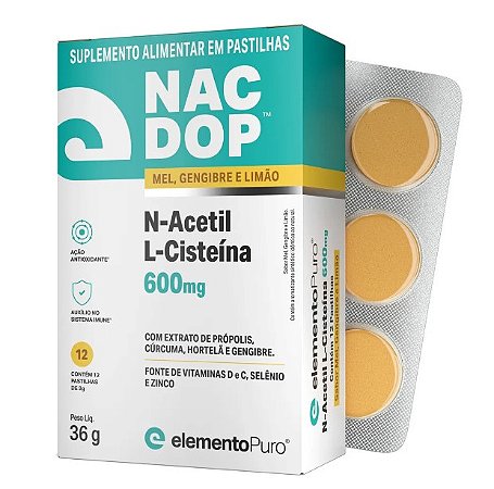 NAC DOP N-ACETIL L-CISTEINA 600MG 12 PASTILHAS SABOR MEL E LIMÃO