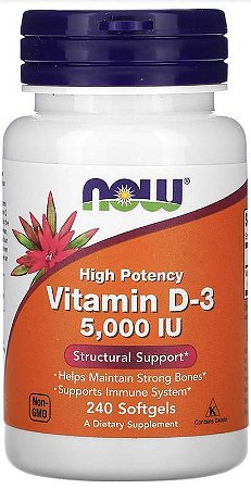 VITAMINA D-3 5.000UI 240 SOFTGEL - NOW FOODS