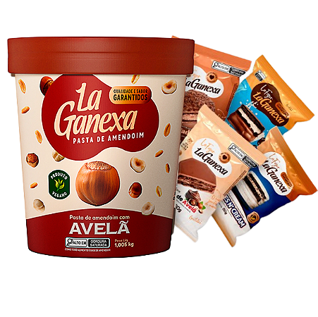 PASTA DE AMENDOIM LA GANEXA 1.005GR  AVELÃ  ZERO LACTOSE + 2 ALFAJOR LA GANEXA