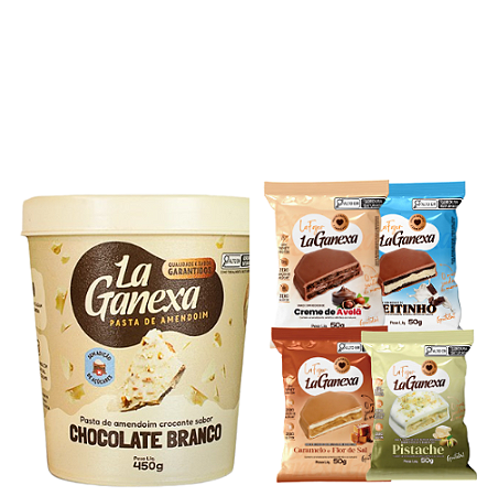 PASTA DE AMENDOIM LA GANEXA 450GR CHOCOLATE BRANCO CROCANTE + 2  ALFAJOR
