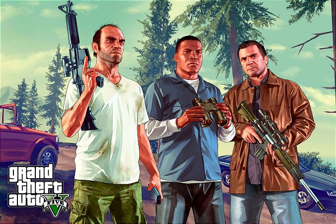 Quadro Gamer GTA V - Franklin, Michael e Trevor
