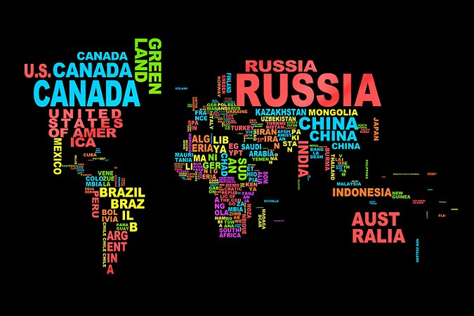 Quadro Mapa Mundi - Países Escrito