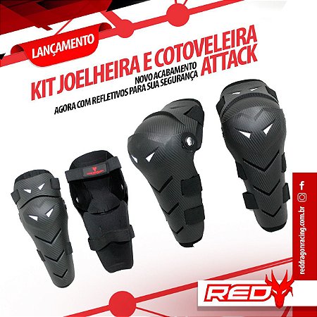 5 Kits Joelheira Cotoveleira  Red Dragon Attack Preta