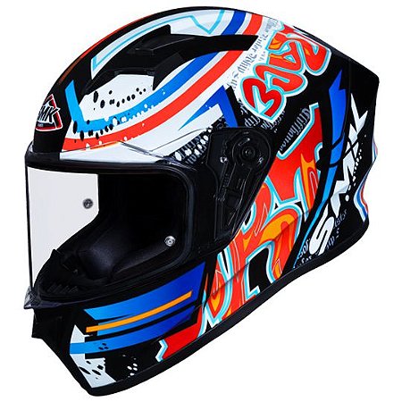 Capacete SMK Stellar Graffiti Preto/Vermelho/Laranja - Tamanho 58