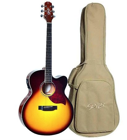 Violão Elétrico Seizi Jumbo Shogun Cutaway Brown Burst Com Bag