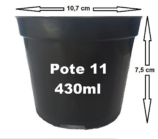 Vaso Plástico Pote 11 de 430ml Preto - Suculentas, Mudas de Rosa do Deserto Etc.