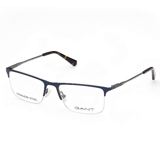 Óculos Armação Gant Ga3243 091 Azul Com Cinza Metal Masculin
