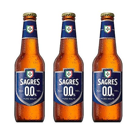 Combo de Cerveja Sem Álcool Sagres Puro Malte - 3 UN Long Neck 330 ml - Portugal