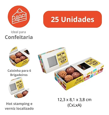 PD122G - 25 unidades - Embalagem para 6 brigadeiros com berço - Que tal um docinho hoje ?
