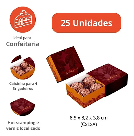 PD121H - 25 unidades - Embalagem para 4 brigadeiros com berço - Especialmente para você