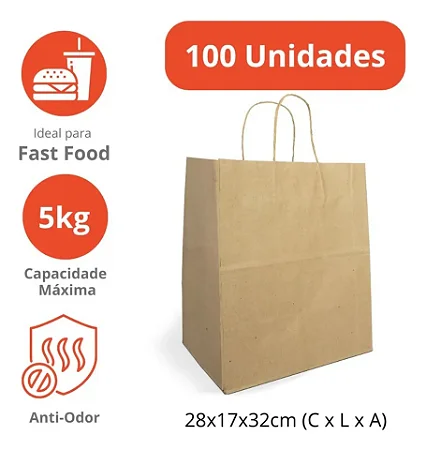 BAG03- 100 unid - Sacola com alça para delivery grande