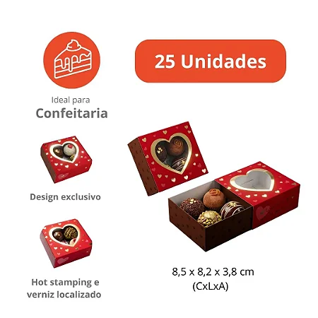 PD121Q - 25 unidades - Embalagem para 4 brigadeiros - Dia das Mães