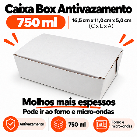BA1-SB - 100 un – Embalagem Antivazamento Kraft 750ml Forneável com Tampa Integrada para Delivery