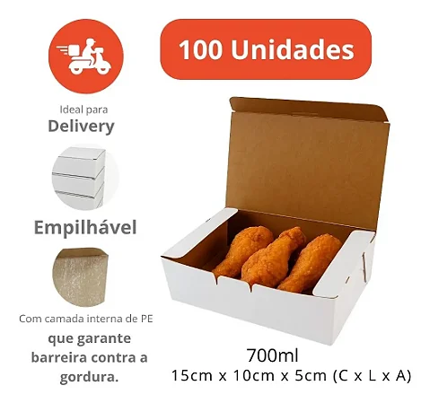 BA1-SB - Caixa Box Antivazamento 750ml 100 Unidades Embalagem para Comida Delivery Marmita Média
