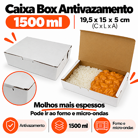 BA2-SB - 100 un – Embalagem Antivazamento Kraft 1500ml Forneável com Tampa Integrada para Delivery