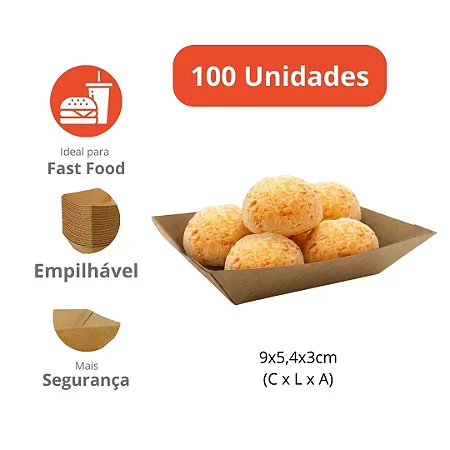 FT02-SB -100 un – Bandeja Barca Canoa Kraft 500ml para Porções, Petiscos e Festivais