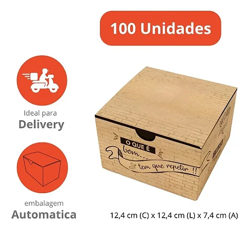 H6C - Caixa para Lanche com Fundo Automático 100 Unidades Ideal para Delivery e Porções