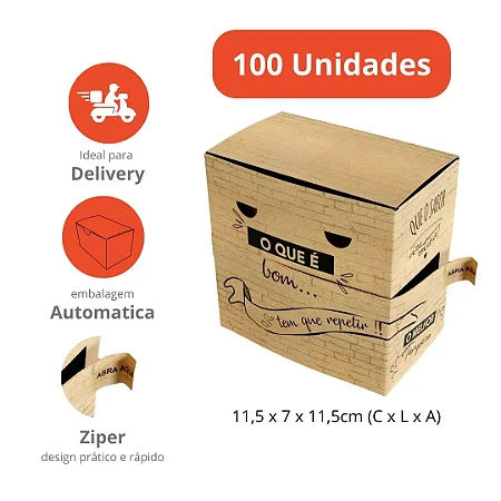 H7C - Caixa para Lanche e Porções com Zíper 100 Unidades Ideal para Delivery