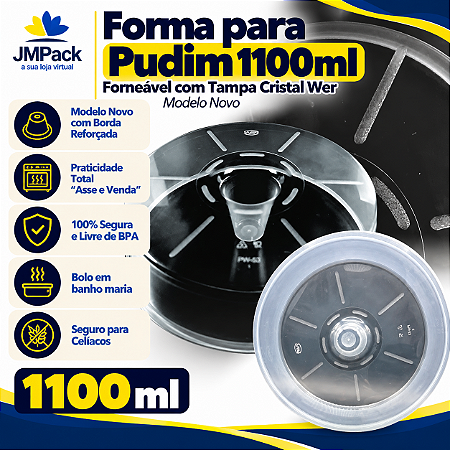 PW53TWH - 50 un – Forma para Pudim 1100ml Forneável com Tampa Cristal Wer Modelo Novo – Caixa Atacado Tamanho Família
