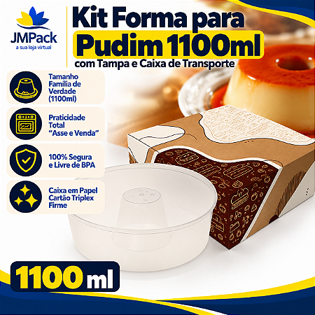 25 kits – Forma para Pudim 1100ml Modelo Retrô Forneável com Tampa Wer + Caixa de Transporte – Tamanho Família Grande