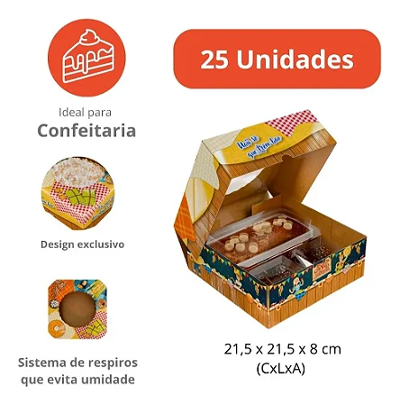 PD64J - 25 unid - Caixa ideal para a forma de pudim de 1100 ml, bolos, tortas