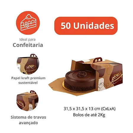 PD26K -50 unid - Embalagem para bolos em papel kraft de até 2,0 kg