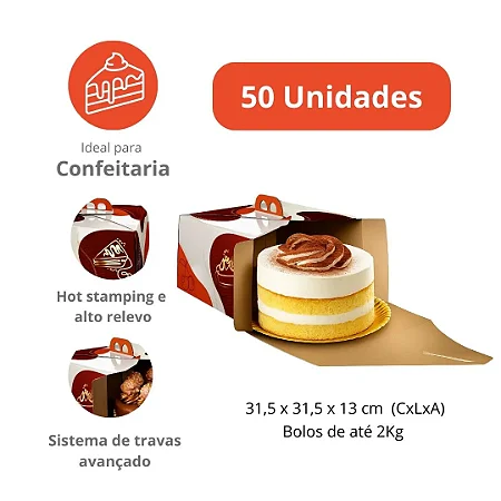 PD26 -50 unid - Embalagem para bolos em papel kraft de até 2,0 kg