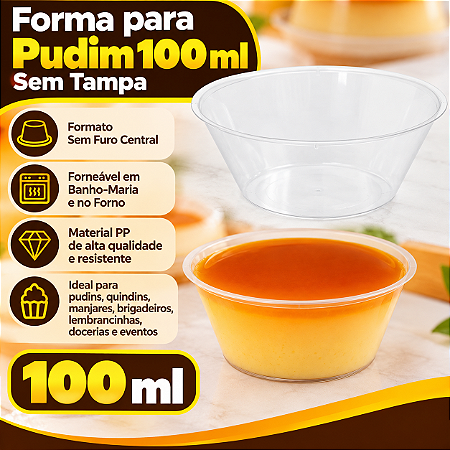 PW62 - 150 un – Forma para Mini Pudim 100ml Sem Furo e Sem Tampa Forneável Wer – Pacote Econômico