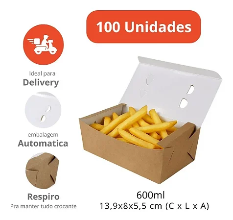 BA5- 50 unid - Embalagem Caixa Antivazamento Delivery c/ Respiro 600ml