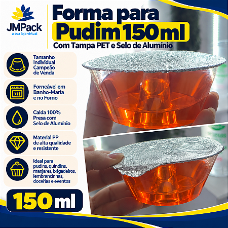 PW33/TWH-SELO - 20 un – Forma para Pudim 150ml Forneável com Tampa Cristal e Selo de Alumínio Wer – Tamanho Individual